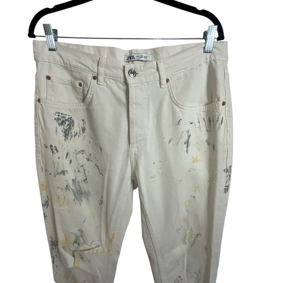 Zara Men Paint Spatter Ripped White Multi Colored Jeans - Picture 9 of 16
